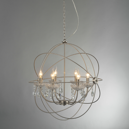 Φωτιστικό κρεμαστό 4 x E14 40W Μέταλλο + Κρύσταλλο + PVC καλώδιο / Σατέν Νίκελ + Διάφανο Φ60ΧΗ150CM CATANIA - acadecor