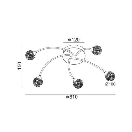 Ceilling light 5 x G9 28W Crystal + Metal + Clear PVC cable / Chrome + Clear 61XH15CM SKYLAR - acadecor 