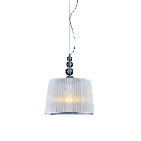 Pendant light 1 x E27 60W Metal + Fabric + Acrylic + Clear PVC cable / Chrome + White + Clear Φ34ΧΗ110CM OLIVIA - acadecor 