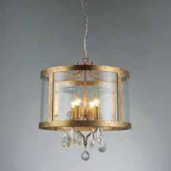 Φωτιστικό κρεμαστό  4 x E14 40W Μέταλλο + Γυαλί + Κρύσταλλο + PVC καλώδιο / Αντικέ ορείχαλκο + Διάφανο Φ45ΧΗ150CM RONNIE - acadecor