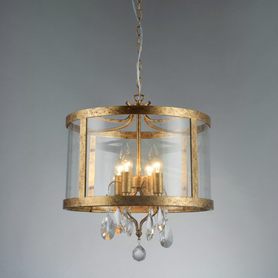 Φωτιστικό κρεμαστό  4 x E14 40W Μέταλλο + Γυαλί + Κρύσταλλο + PVC καλώδιο / Αντικέ ορείχαλκο + Διάφανο Φ45ΧΗ150CM RONNIE - acadecor