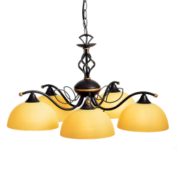 Pendant light 5 x E27 60W Metal + Glass + PVC  black cable / Dark brown - AntiqueGold + Honey 62XH120CM ELECTRA - acadecor  