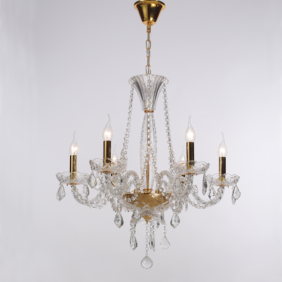 Φωτιστικό κρεμαστό 6 x E14 40W Μέταλλο + Κρύσταλλο + Βελούδινο ύφασμα + PVC Διάφανο καλώδιο / Γυαλιστό χρυσό + Διάφανο + Χρυσό Φ64ΧΗ160CM LILIUM - acadecor