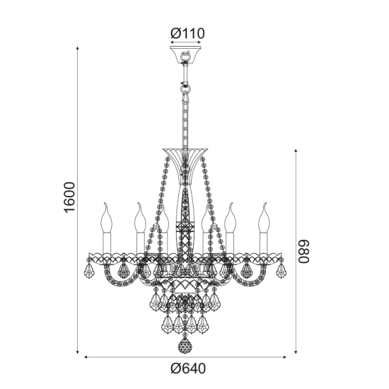 Φωτιστικό κρεμαστό 6 x E14 40W Μέταλλο + Κρύσταλλο + Βελούδινο ύφασμα + PVC Διάφανο καλώδιο / Γυαλιστό χρυσό + Διάφανο + Χρυσό Φ64ΧΗ160CM LILIUM - acadecor