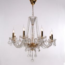 Φωτιστικό κρεμαστό 8 x E14 40W Μέταλλο + Κρύσταλλο + Βελούδινο ύφασμα + PVC Διάφανο καλώδιο / Γυαλιστό χρυσό + Διάφανο + Χρυσό Φ73ΧΗ160CM LILIUM - acadecor