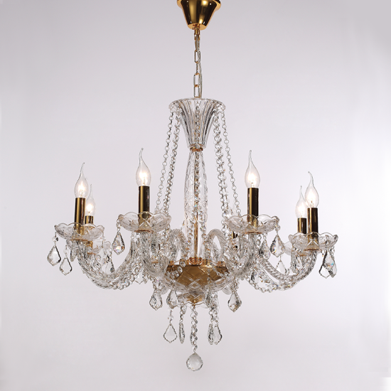 Φωτιστικό κρεμαστό 8 x E14 40W Μέταλλο + Κρύσταλλο + Βελούδινο ύφασμα + PVC Διάφανο καλώδιο / Γυαλιστό χρυσό + Διάφανο + Χρυσό Φ73ΧΗ160CM LILIUM - acadecor