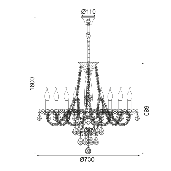 Φωτιστικό κρεμαστό 8 x E14 40W Μέταλλο + Κρύσταλλο + Βελούδινο ύφασμα + PVC Διάφανο καλώδιο / Γυαλιστό χρυσό + Διάφανο + Χρυσό Φ73ΧΗ160CM LILIUM - acadecor
