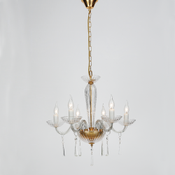 Φωτιστικό κρεμαστό 6 x E14 40W Μέταλλο + Κρύσταλλο + Βελούδινο ύφασμα + Λευκό γυαλί + PVC Διάφανο καλώδιο/ Γυαλιστό χρυσό + Διάφανο + Χρυσό  Φ54ΧΗ178CM VIOLET - acadecor