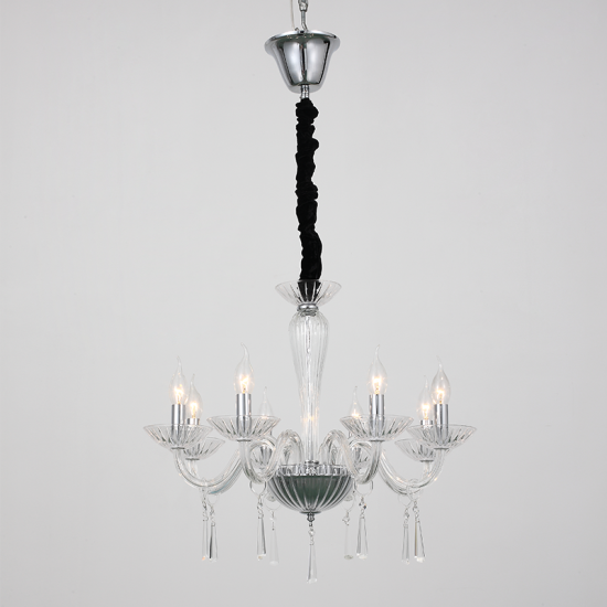 Φωτιστικό κρεμαστό 6 x E14 40W  Μέταλλο + Κρύσταλλο + Βελούδινο ύφασμα + Λευκό γυαλί + PVC Διάφανο καλώδιο / Χρώμιο + Διάφανο + Μάυρο Φ60ΧΗ181CM VIOLET - acadecor