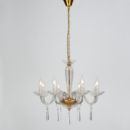 Φωτιστικό κρεμαστό 8 x E14 40W Μέταλλο + Κρύσταλλο + Βελούδινο ύφασμα + Λευκό γυαλί + PVC Διάφανο καλώδιο/ Γυαλιστό χρυσό + Διάφανο + Χρυσό  Φ60ΧΗ181CM VIOLET - acadecor