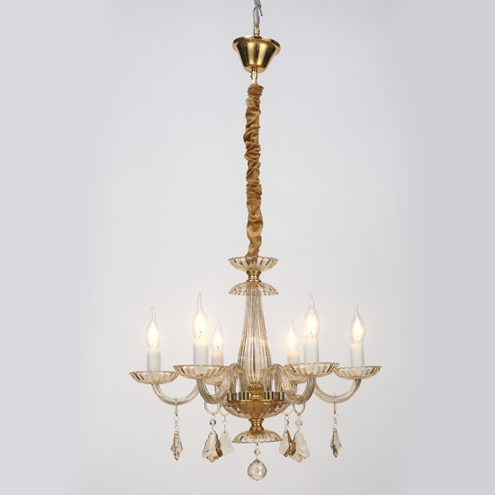 Φωτιστικό κρεμαστό 6 x E14 40W Μέταλλο + Κρύσταλλο + Βελούδινο ύφασμα + PVC Διάφανο καλώδιο/ Γυαλιστό χρυσό + Σαμπανιζέ + Χρυσό Φ53ΧΗ173CM LOMPELIA - acadecor