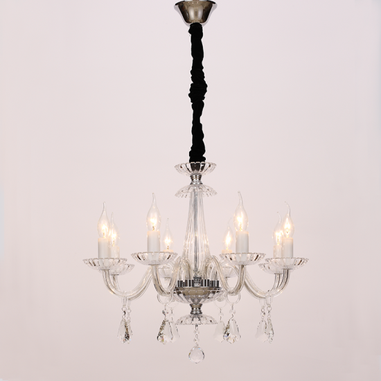 Φωτιστικό κρεμαστό 8 x E14 40W Μέταλλο + Κρύσταλλο + Βελούδινο ύφασμα + PVC Διάφανο καλώδιο/ Χρώμιο + Διάφανο + Μάυρο Φ59ΧΗ178CM LOMPELIA - acadecor