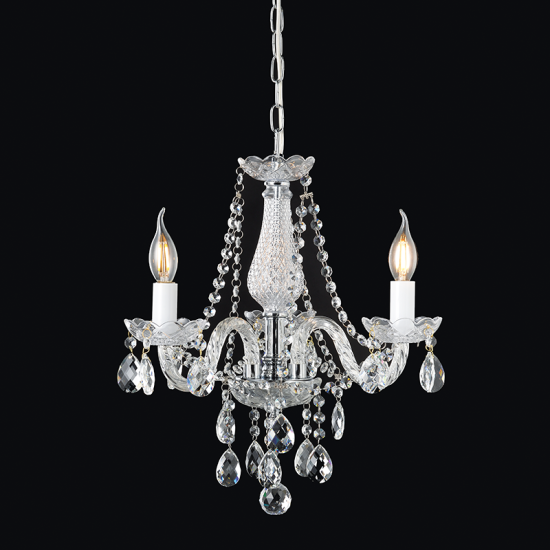 Φωτιστικό κρεμαστό 3 x E14 40W Μέταλλο + Κρύσταλλο + Βελούδινο ύφασμα + PVC Διάφανο καλώδιο / Χρώμιο + Διάφανο + Μάυρο Φ48ΧΗ160CM GLADIOLO - acadecor