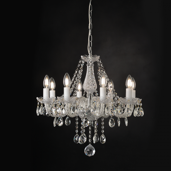 Φωτιστικό κρεμαστό 8 x E14 40W Μέταλλο + Κρύσταλλο + Βελούδινο ύφασμα + PVC Διάφανο καλώδιο / Χρώμιο + Διάφανο + Μάυρο Φ57ΧΗ162CM GLADIOLO - acadecor