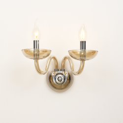 Φωτιστικό επίτοιχο 2 x E14 40W Κρύσταλλο + Μέταλλο / Κονιάκ + Χρώμιο 40X30CM LUNARIA - acadecor