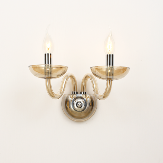 Φωτιστικό επίτοιχο 2 x E14 40W Κρύσταλλο + Μέταλλο / Κονιάκ + Χρώμιο 40X30CM LUNARIA - acadecor