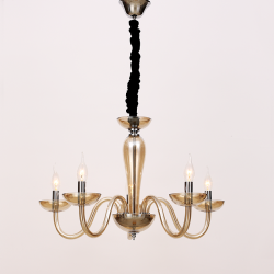 Φωτιστικό κρεμαστό 5 x E14 40W Κρύσταλλο Μέταλλο + Βελούδινο ύφασμα + PVC διάφανο καλώδιο / Κονιάκ + Χρώμιο + Μάυρο Φ69ΧΗ168CM LUNARIA - acadecor