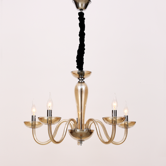 Φωτιστικό κρεμαστό 5 x E14 40W Κρύσταλλο Μέταλλο + Βελούδινο ύφασμα + PVC διάφανο καλώδιο / Κονιάκ + Χρώμιο + Μάυρο Φ69ΧΗ168CM LUNARIA - acadecor