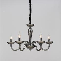 Φωτιστικό κρεμαστό 5 x E14 40W Κρύσταλλο Μέταλλο + Βελούδινο ύφασμα + PVC διάφανο καλώδιο / Φίμε + Χρώμιο + Μάυρο Φ69ΧΗ168CM LUNARIA - acadecor