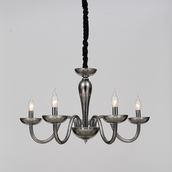 Φωτιστικό κρεμαστό 5 x E14 40W Κρύσταλλο Μέταλλο + Βελούδινο ύφασμα + PVC διάφανο καλώδιο / Φίμε + Χρώμιο + Μάυρο Φ69ΧΗ168CM LUNARIA - acadecor