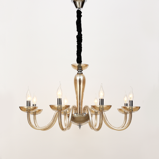 Φωτιστικό κρεμαστό 8 x E14 40W Κρύσταλλο Μέταλλο + Βελούδινο ύφασμα + PVC διάφανο καλώδιο / Κονιάκ + Χρώμιο + Μάυρο Φ79ΧΗ168C LUNARIA - acadecor