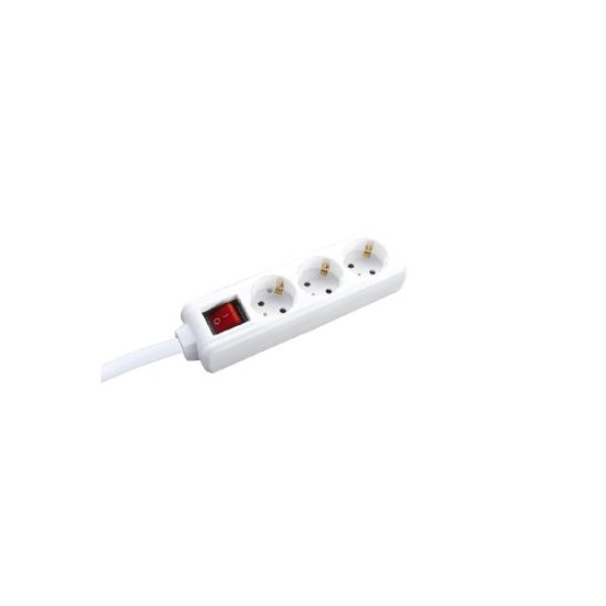 Multiple 3 sockets with switch & cable 3x1.5mm / 5m white - BMS20CS35  - aca elec