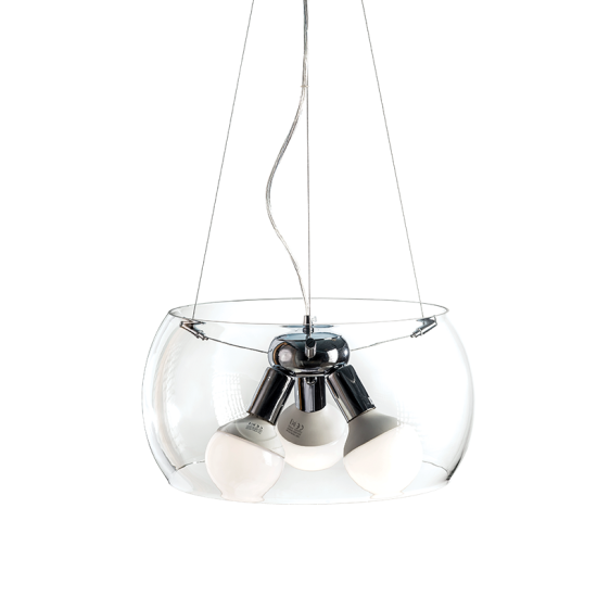 Pendant light 3 x E27 60W Metal + Glass + PVC clear cable / Clear Φ40XΗ128 PONTIAC - acadecor