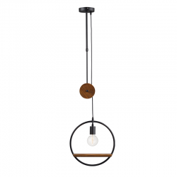 Φωτιστικό κρεμαστό 1xE27 60W max Μεταλλικός κρίκος - Μέταλλο + Ξύλο / Μάυρο μάτ  Φ35 ROOTTORI - acadecor