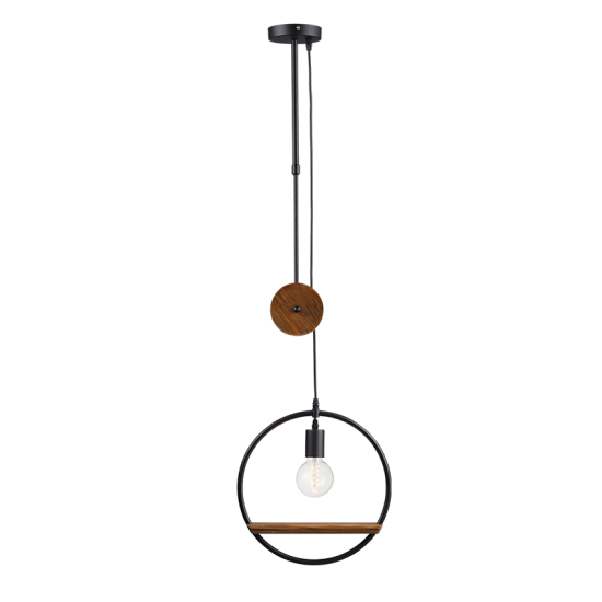 Pendant light 1xE27 60W max Metal + Wood / Mat black Φ45 ROOTTORI - acadecor
