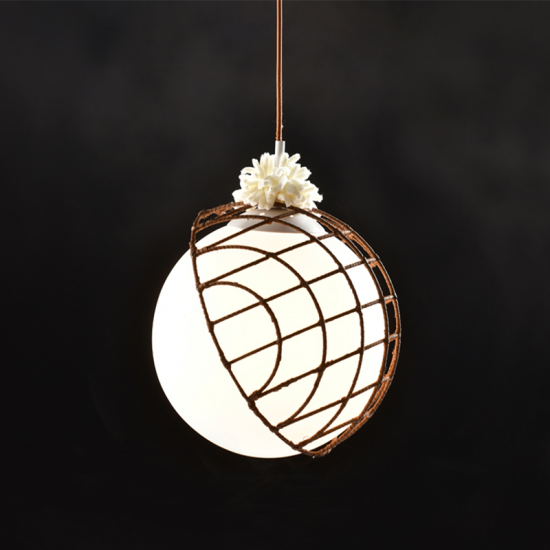 Φωτιστικό κρεμαστό 1xE27 60W Ραττάν & Λευκό γυαλί D33XH120CM AURORA - acadecor