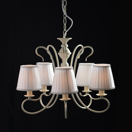 Φωτιστικό κρεμαστό 5 x E14 40W Μέταλλο + Ύφασμα με Ζιργκόν + PVC Λευκό καλώδιο / Λευκή πατίνα + Λευκό Φ56XH93CM DIJON - acadecor 