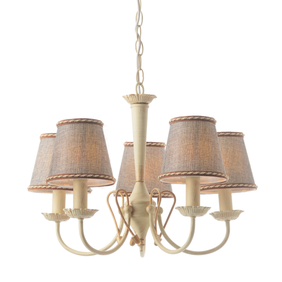 Pendant light 5 x E14 40W Metal + Fabric + White PVC cable / White patine - Antique gold + Grey Φ54ΧΗ103CM AVIGNON - acadecor 