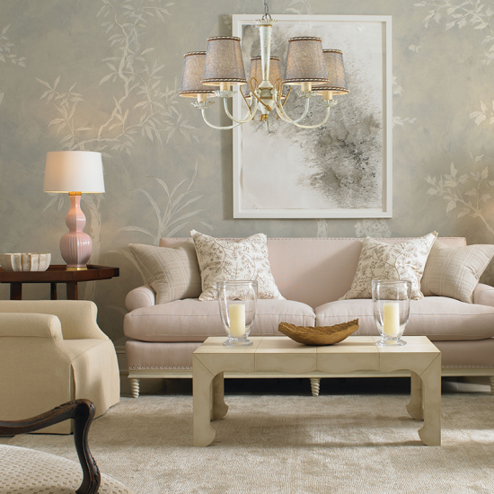 Pendant light 5 x E14 40W Metal + Fabric + White PVC cable / White patine - Antique gold + Grey Φ54ΧΗ103CM AVIGNON - acadecor 