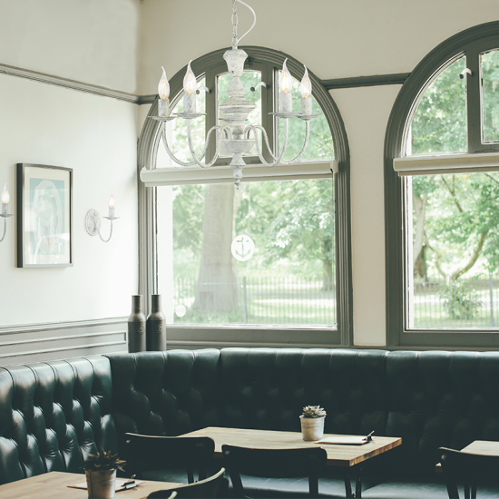 Φωτιστικό κρεμαστό 5 x E14 40W Μέταλλο + PVC λευκό καλώδιο  / Λευκή πατίνα πράσινο Φ51ΧΗ95CM  ACCRA - acadecor 