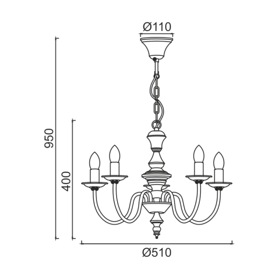 Φωτιστικό κρεμαστό 5 x E14 40W Μέταλλο + PVC λευκό καλώδιο  / Λευκή πατίνα πράσινο Φ51ΧΗ95CM  ACCRA - acadecor 