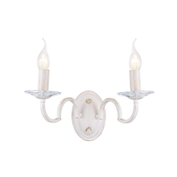 Φωτιστικό επίτοιχο 2 x E14 40W Μεταλλο + Κρύσταλλο + PVC Λευκό καλώδιο / Λευκό πατίνα - Αντικέ χρυσό + Διάφανο 38Χ23Χ20CM GEISHA - acadecor 