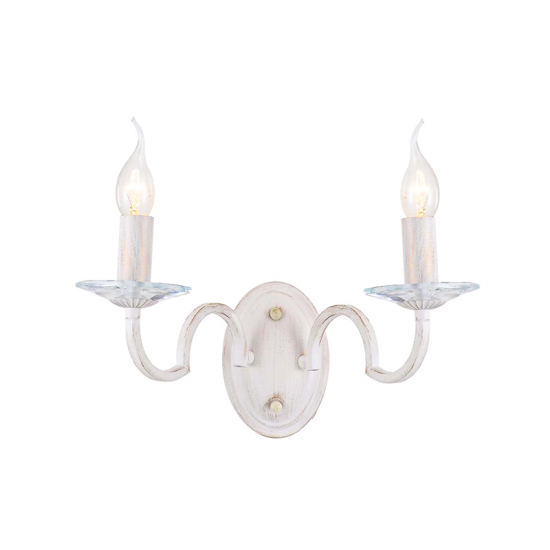 Φωτιστικό επίτοιχο 2 x E14 40W Μεταλλο + Κρύσταλλο + PVC Λευκό καλώδιο / Λευκό πατίνα - Αντικέ χρυσό + Διάφανο 38Χ23Χ20CM GEISHA - acadecor 