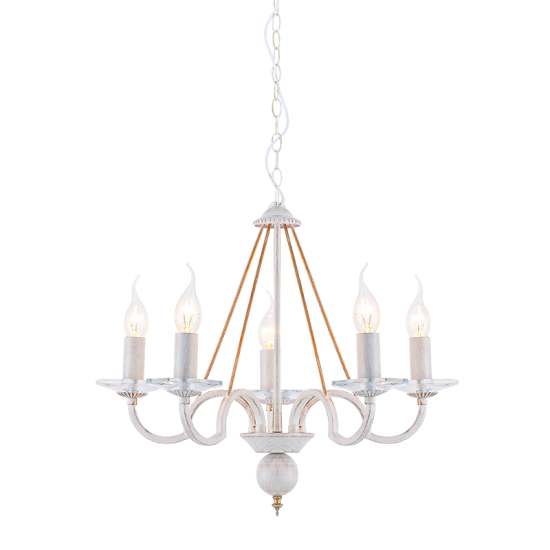 Pendant light 5 x E14 40W Metal + Crystal + White PVC cable / White patine  Antique gold + Clear Φ51ΧΗ102CM GEISHA - acadecor 