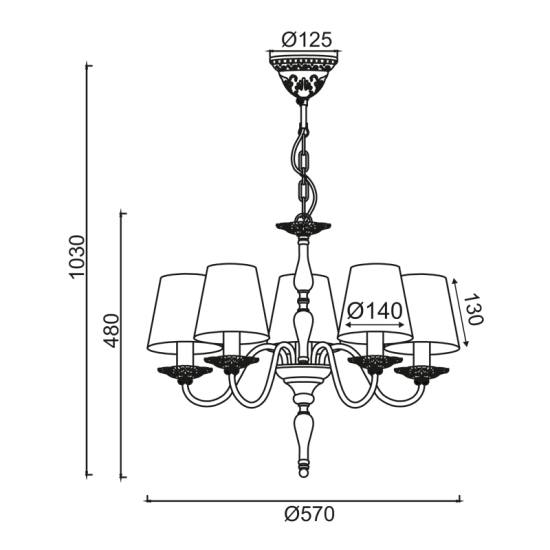 Φωτιστικό κρεμαστό 5 x E14 40W Μέταλλο + Ανάγλυφο ύφασμα + PVC Λευκό καλώδιο / Λευκό αντικέ + Κρέμ Φ57ΧΗ103CM KARPATHIA - acadecor 
