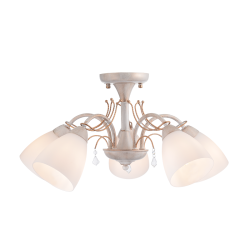 Ceilling light 5 x E14 40W Metal + Glass + Crystal  / White patine - Antique gold + White + Clear Φ54ΧΗ27CM QUINCE - acadecor 