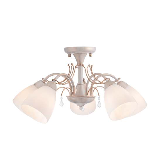 Ceilling light 5 x E14 40W Metal + Glass + Crystal  / White patine - Antique gold + White + Clear Φ54ΧΗ27CM QUINCE - acadecor 