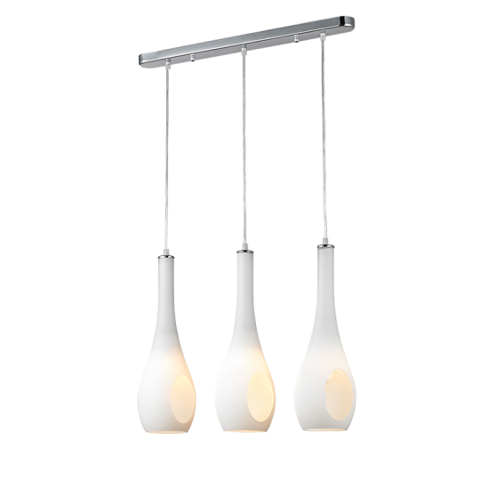 Φωτιστικό Κρεμαστό 3 x E14 60W Μέταλλο + Γυαλί + PVC Διάφανο καλώδιο / Χρώμιο + Λευκό 56XΗ120cm CAVE - acadecor