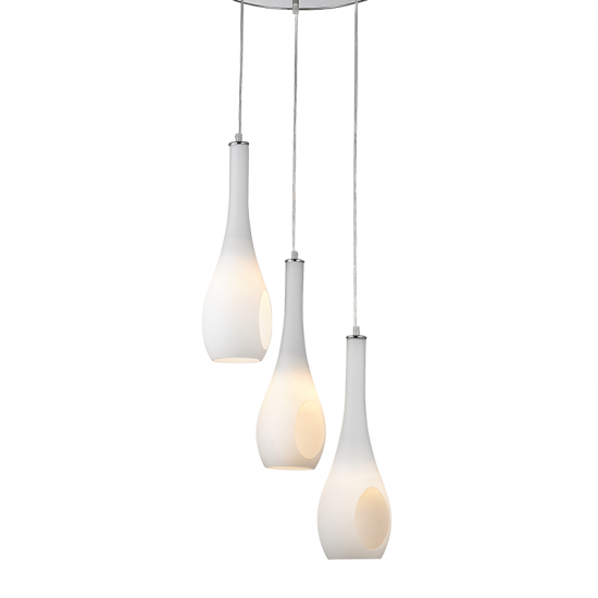 Pendant light 3 x E14 60W Metal + Glass + PVC clear cable / Chrome + White Φ36XΗ120cm CAVE - acadecor