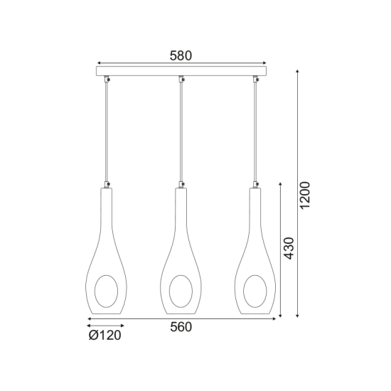 Φωτιστικό Κρεμαστό 3 x E14 60W Μέταλλο + Γυαλί + PVC Διάφανο καλώδιο / Χρώμιο + Λευκό 56XΗ120cm CAVE - acadecor