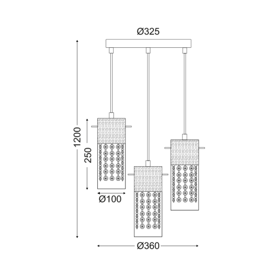 Φωτιστικό κρεμαστό 3 x E14 60W Κρύσταλλο + Μέταλλο + Γυαλί + PVC διάφανο καλωδιο / Χρώμιο + Διάφανο Φ36CMXH120CM MIA - acadecor 