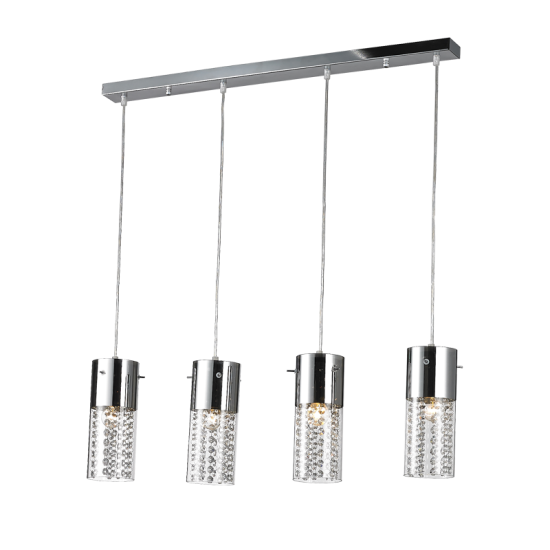 Φωτιστικό κρεμαστό 4 x E14 60W Κρύσταλλο + Μέταλλο + Γυαλί + PVC διάφανο καλωδιο / Χρώμιο + Διάφανο 82CMXH120CM MIA - acadecor 