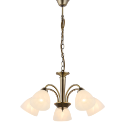 Φωτιστικό κρεμαστό 5 x E14 60W Μέταλλο + Γυαλί + PVC Μάυρο καλώδιο / Μπρονζέ + Αμμοβολή - Λευκό Φ553XH72CM BYRON - acadecor 