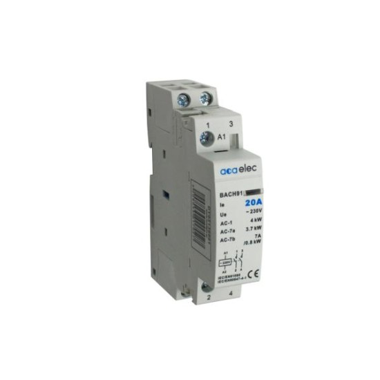 Ρελέ ισχύος ράγας 1 Στοιχείου - 2NO - 20A 230V AC - BACH91 - acaelec 