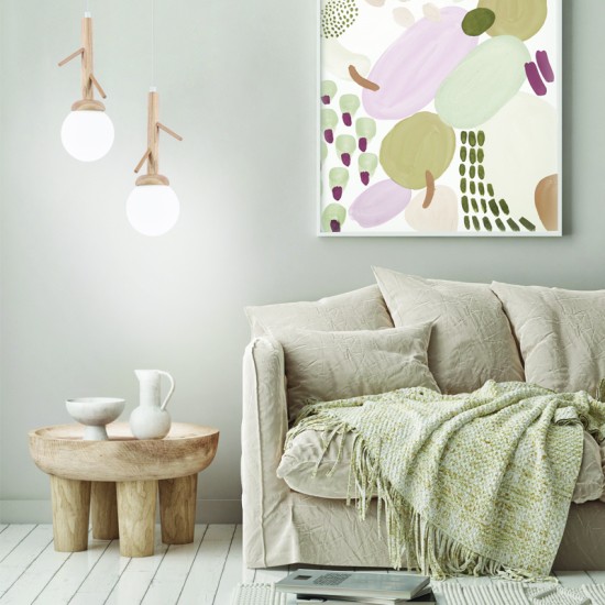 Φωτιστικό κρεμαστό 3 x E14 60W Ξύλο + Γυαλί + PVC Διάφανο καλώδιο / Φυσικό + Λευκό 80X15XH180CM FLORESTA - acadecor