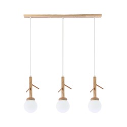 Pendant light 3 x E14 60W Wood + Glass + Clear PVC cable / Natural white 80X15XH180CM FLORESTA - acadecor